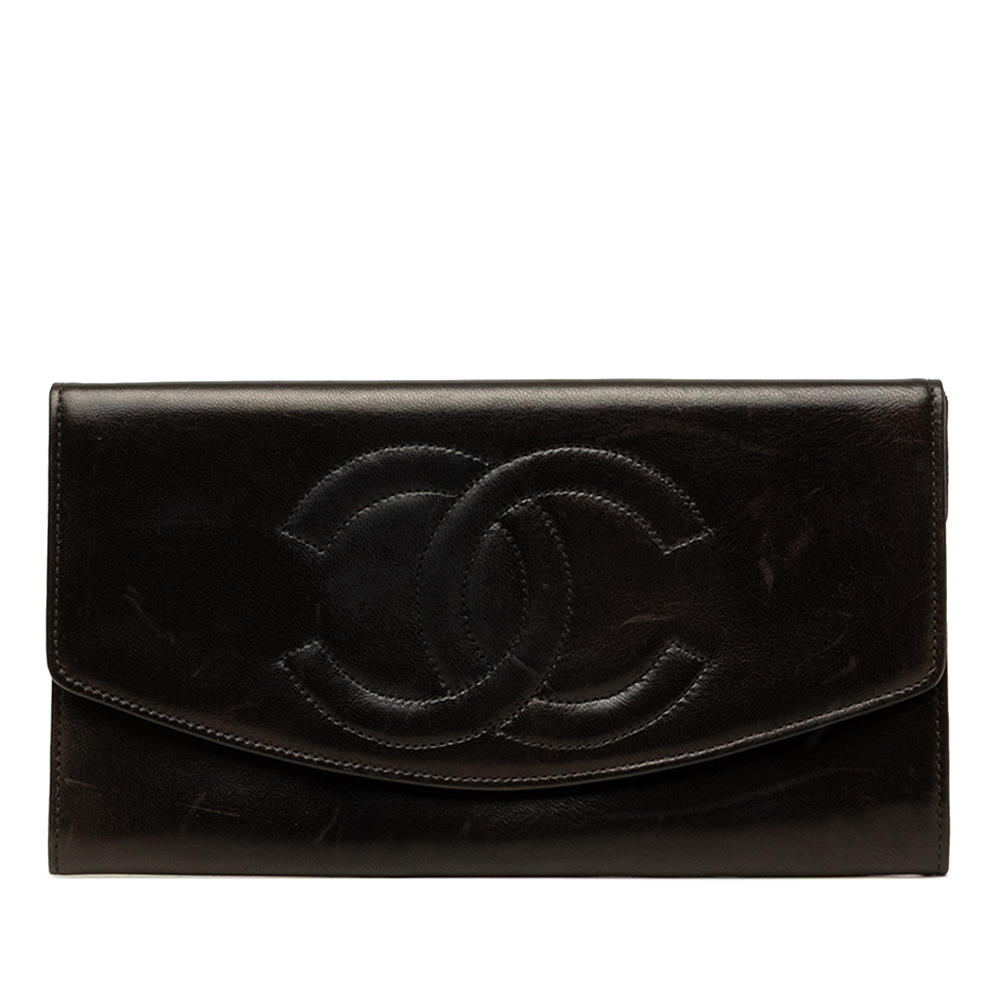 Pre-Loved Chanel CC Lambskin Stitched Double Flap Long Wallet